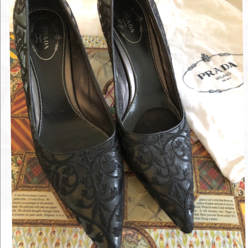 Authentic Prada Leather Embroidered Pumps 8.5